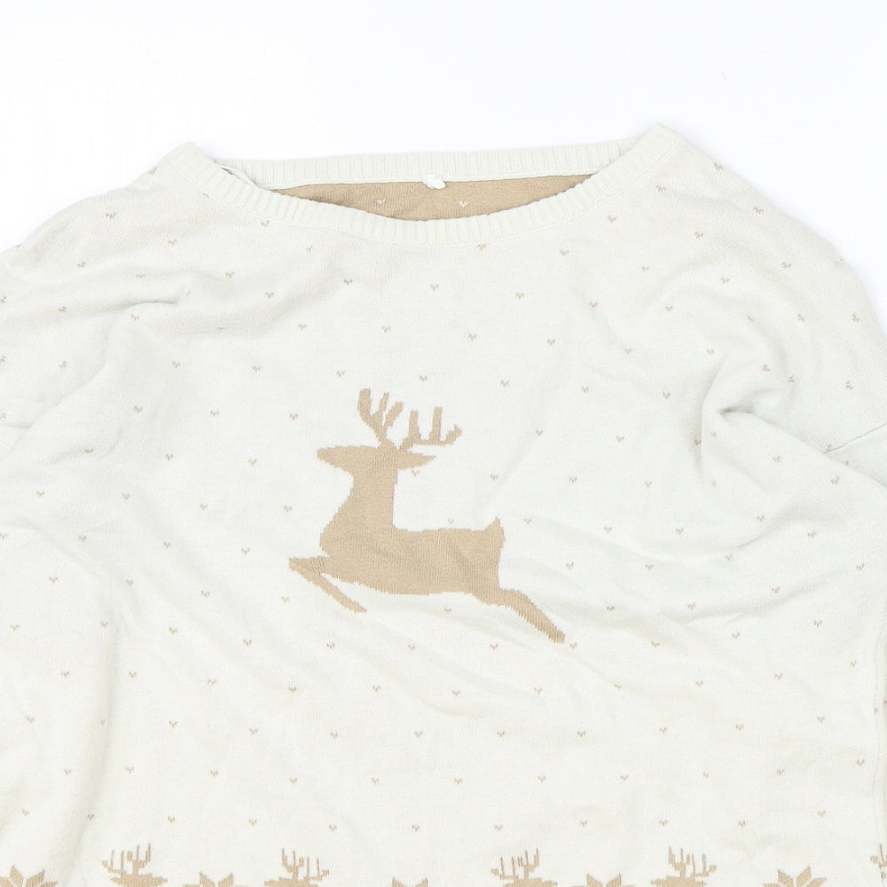 George Womens Ivory Round Neck 100% Cotton Pullover Jumper Size M - Christmas Reindeer