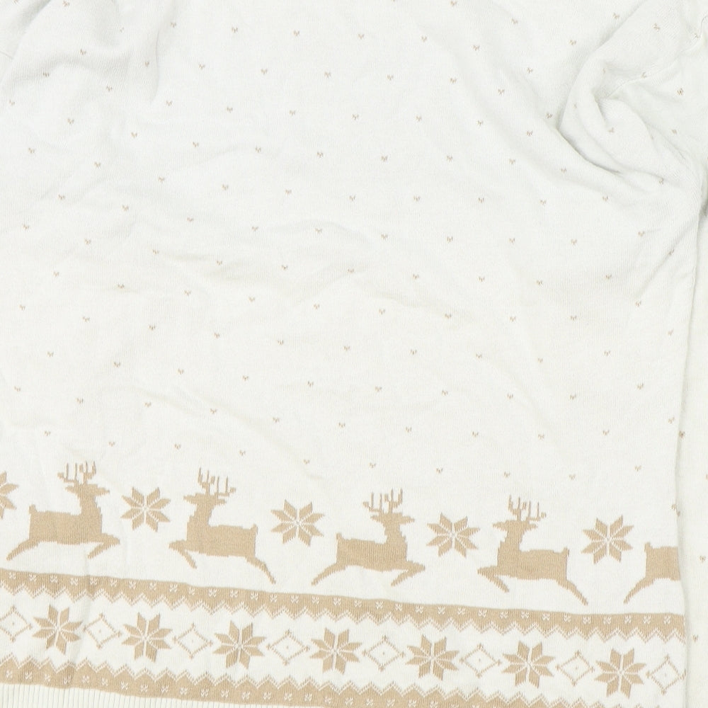 George Womens Ivory Round Neck 100% Cotton Pullover Jumper Size M - Christmas Reindeer