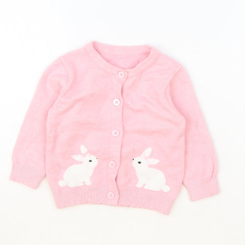 Nutmeg Girls Pink Viscose Cardigan Jumper Size 3-6 Months Button - Rabbit