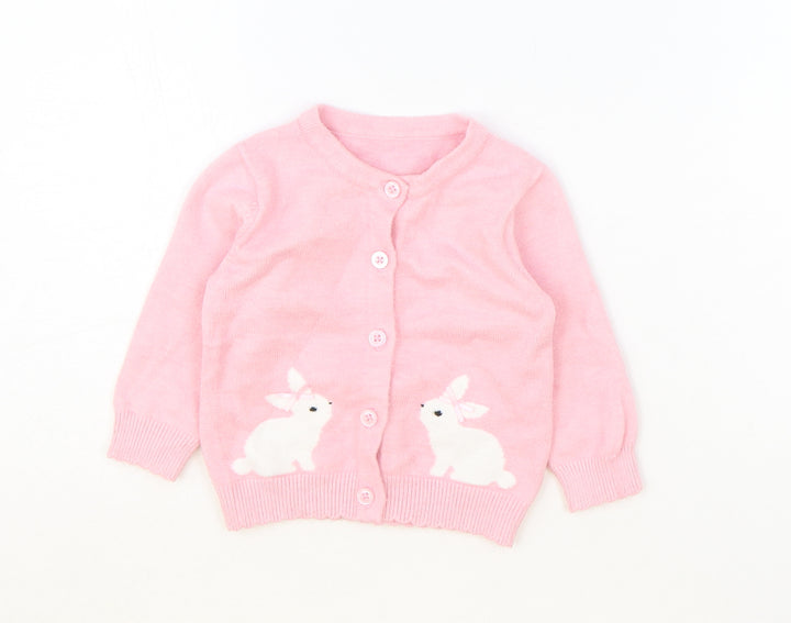 Nutmeg Girls Pink Viscose Cardigan Jumper Size 3-6 Months Button - Rabbit