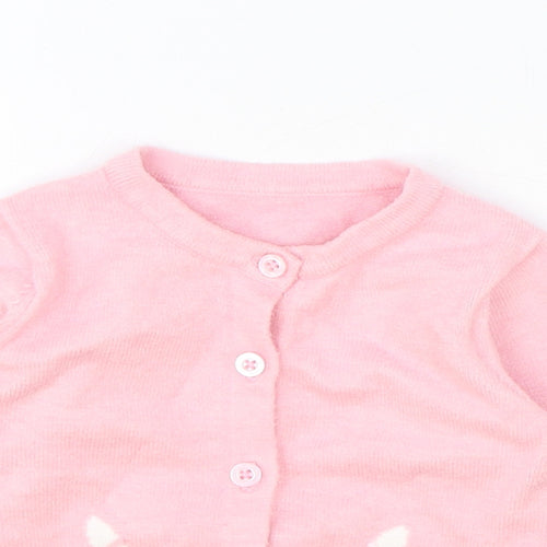 Nutmeg Girls Pink Viscose Cardigan Jumper Size 3-6 Months Button - Rabbit
