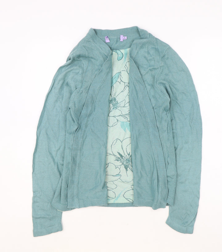 EWM Womens Blue Floral Acrylic Basic Blouse Size S Round Neck - Twin Set Waterfall esign