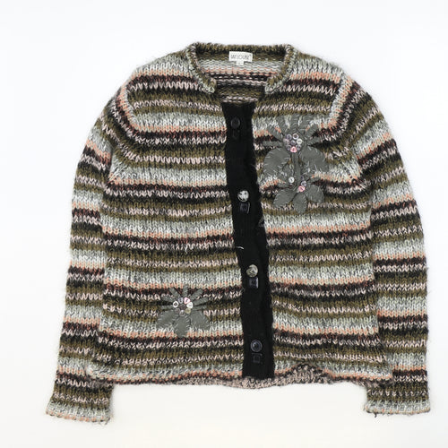 Fay Louise Womens Multicoloured Round Neck Striped Acrylic Cardigan Jumper Size L