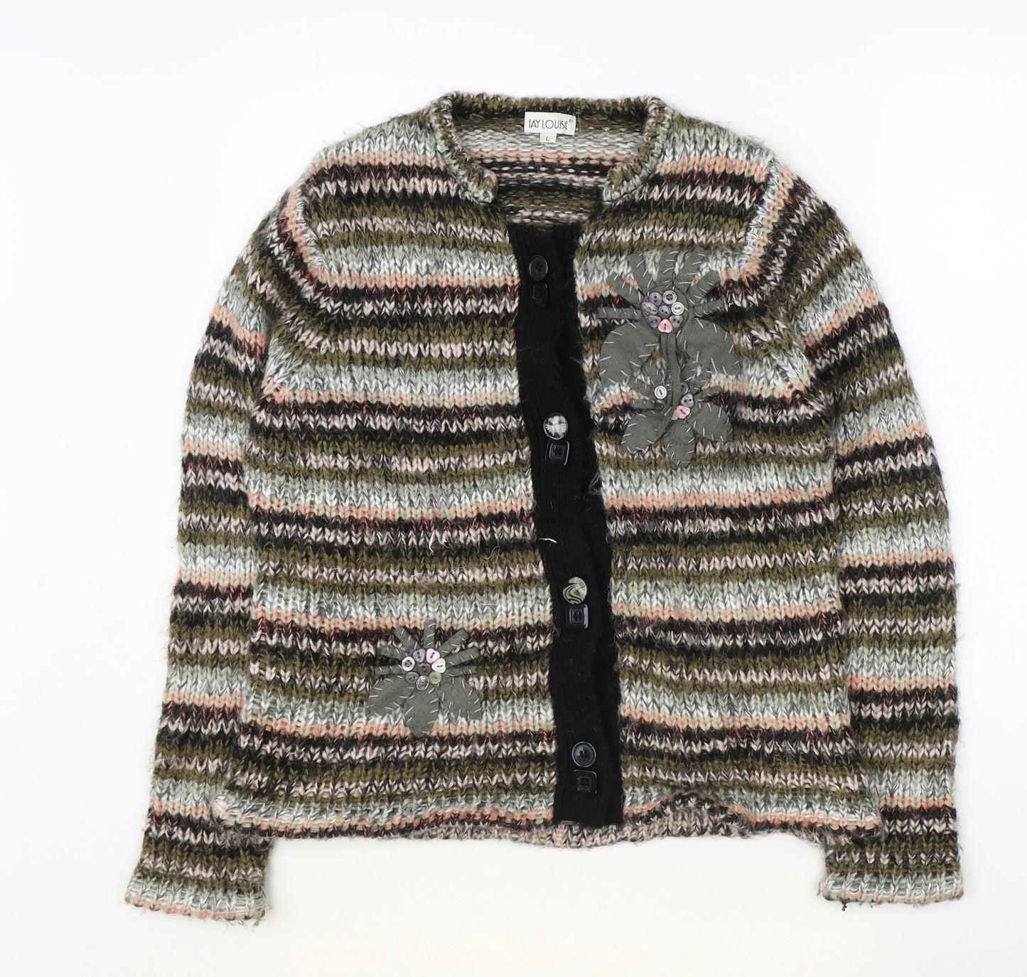 Fay Louise Womens Multicoloured Round Neck Striped Acrylic Cardigan Jumper Size L