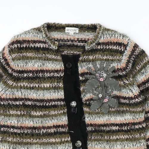 Fay Louise Womens Multicoloured Round Neck Striped Acrylic Cardigan Jumper Size L