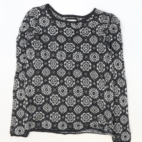 H&M Womens Grey Round Neck Geometric Cotton Pullover Jumper Size S