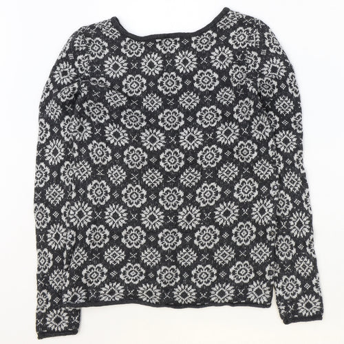 H&M Womens Grey Round Neck Geometric Cotton Pullover Jumper Size S
