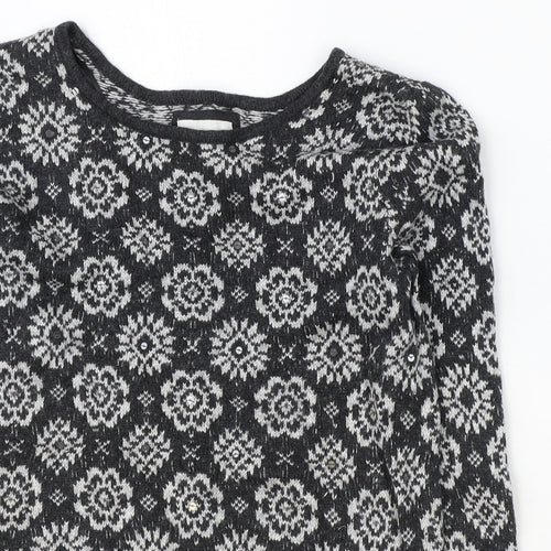 H&M Womens Grey Round Neck Geometric Cotton Pullover Jumper Size S
