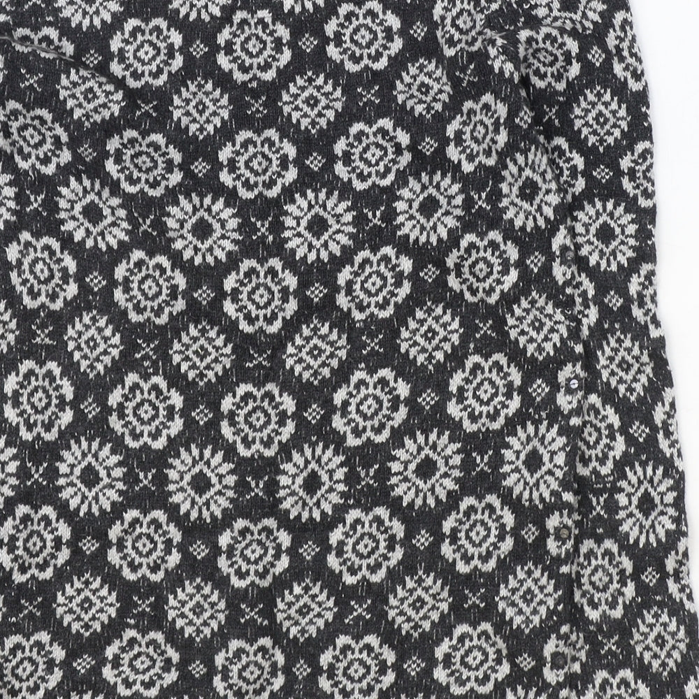 H&M Womens Grey Round Neck Geometric Cotton Pullover Jumper Size S