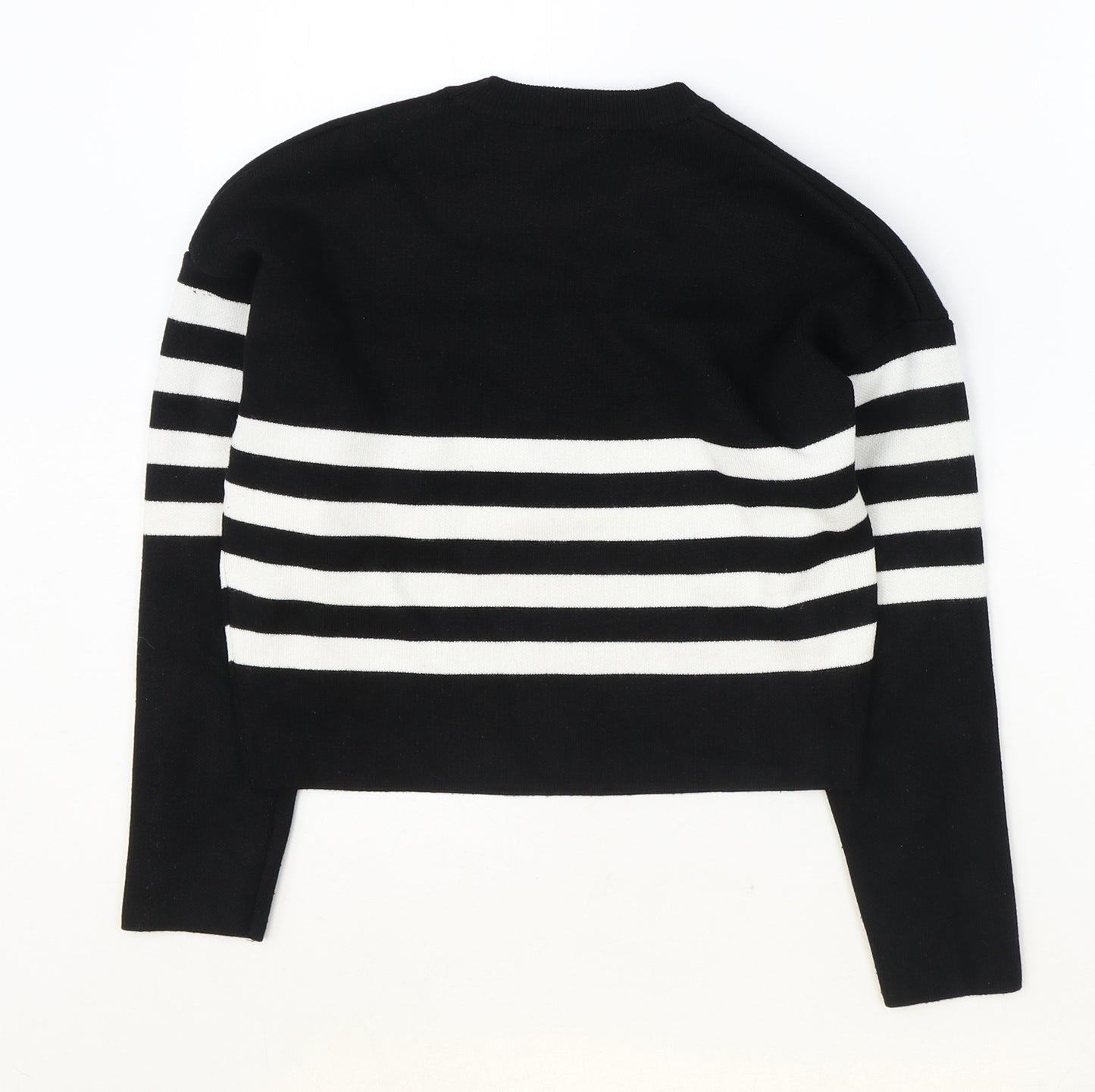 New Look Girls Black Round Neck Striped Viscose Pullover Jumper Size 10-11 Years Pullover