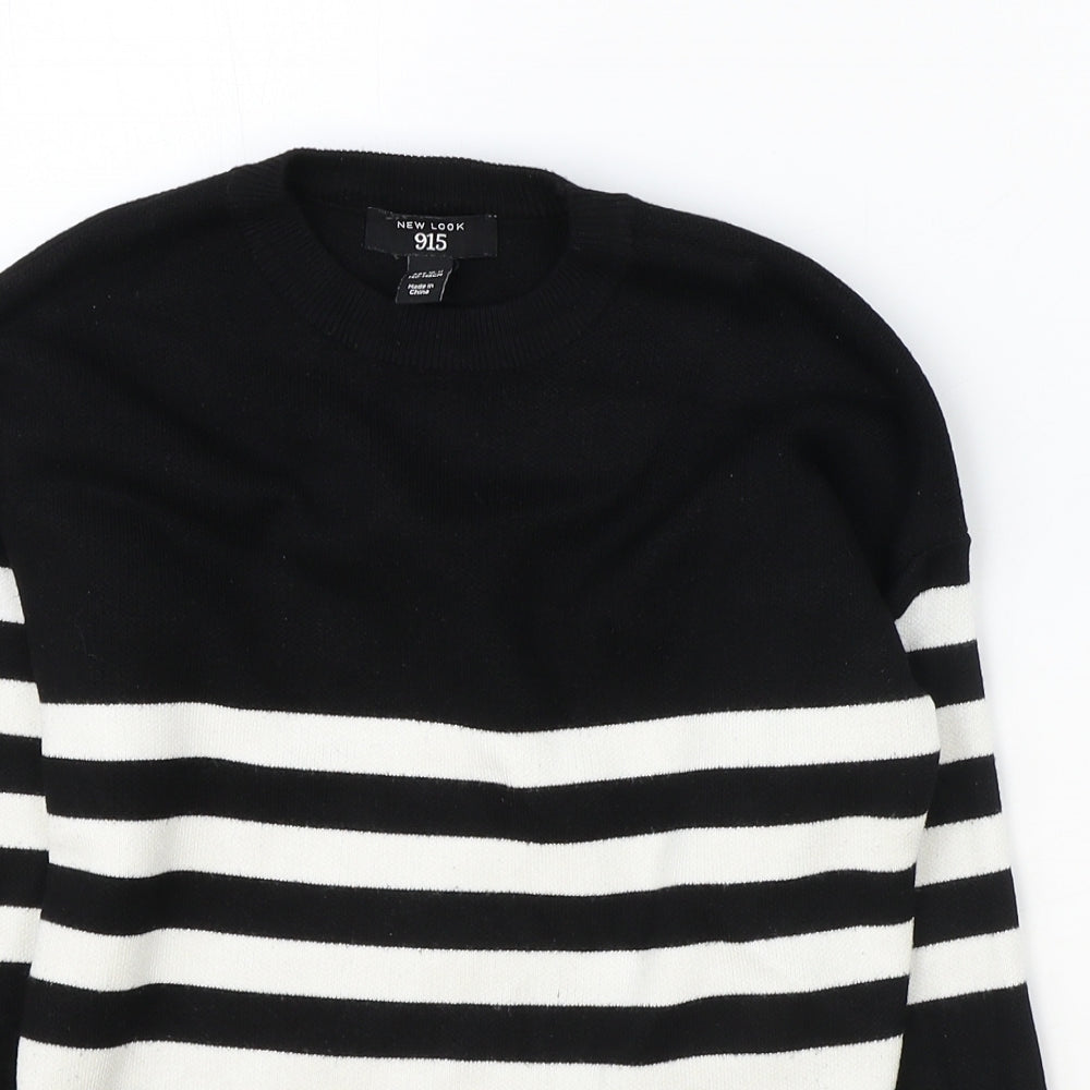 New Look Girls Black Round Neck Striped Viscose Pullover Jumper Size 10-11 Years Pullover