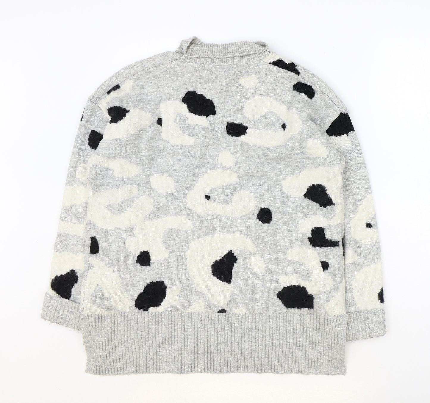 Marks and Spencer Womens Grey High Neck Animal Print Acrylic Pullover Jumper Size M - Leopard Print