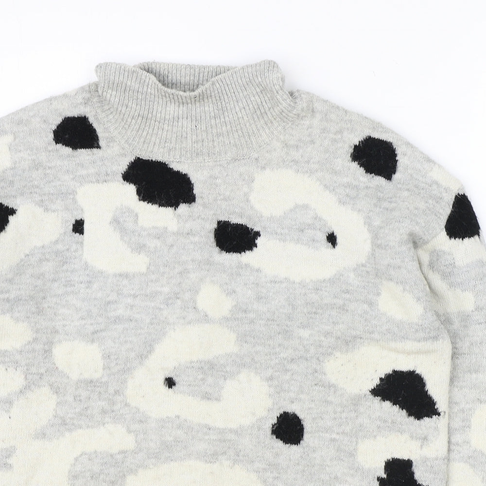 Marks and Spencer Womens Grey High Neck Animal Print Acrylic Pullover Jumper Size M - Leopard Print