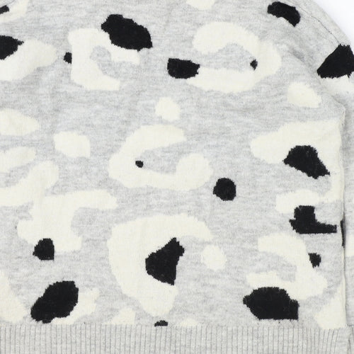 Marks and Spencer Womens Grey High Neck Animal Print Acrylic Pullover Jumper Size M - Leopard Print
