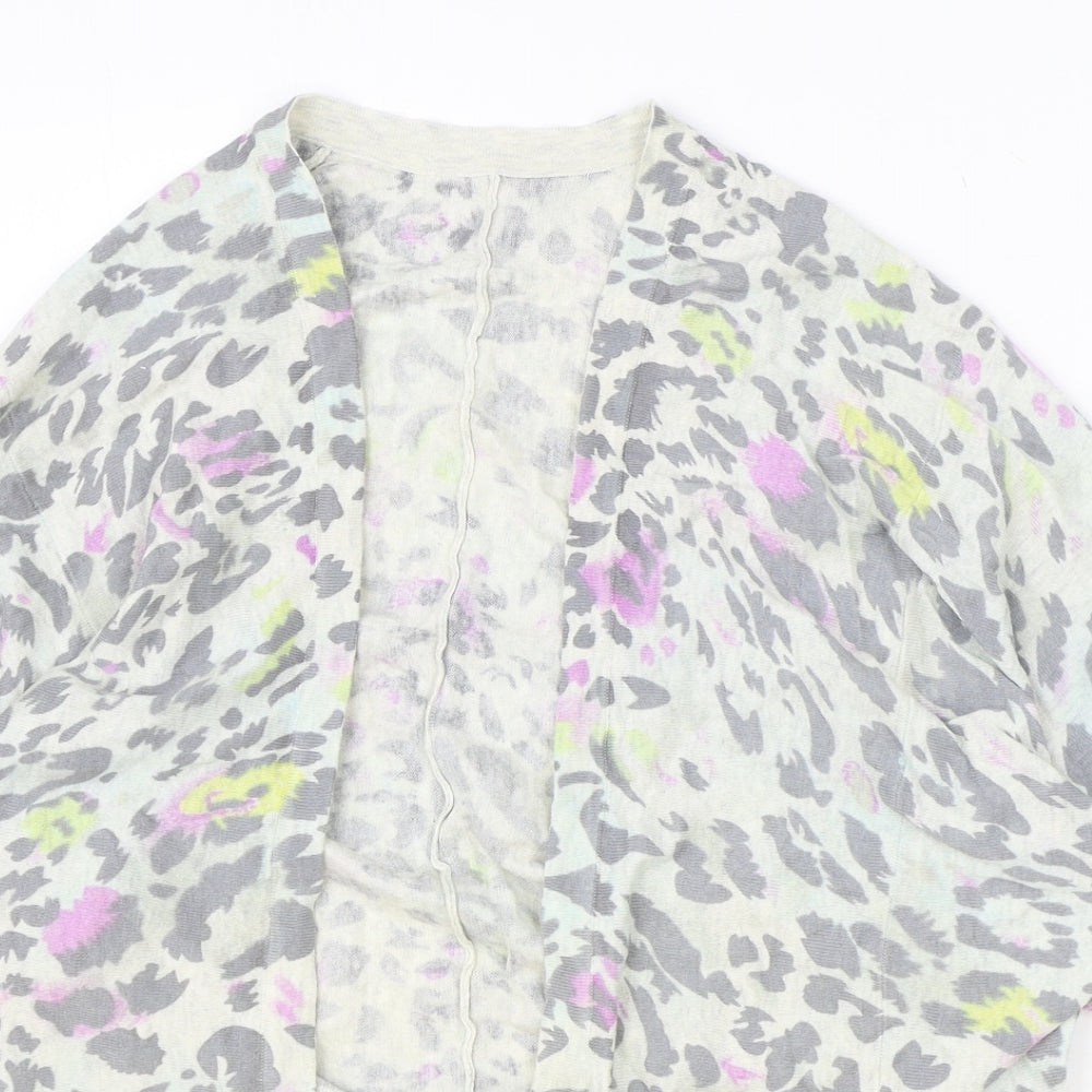 Warehouse Womens Grey V-Neck Animal Print 100% Cotton Cardigan Jumper Size S - Leopard Print Batwing
