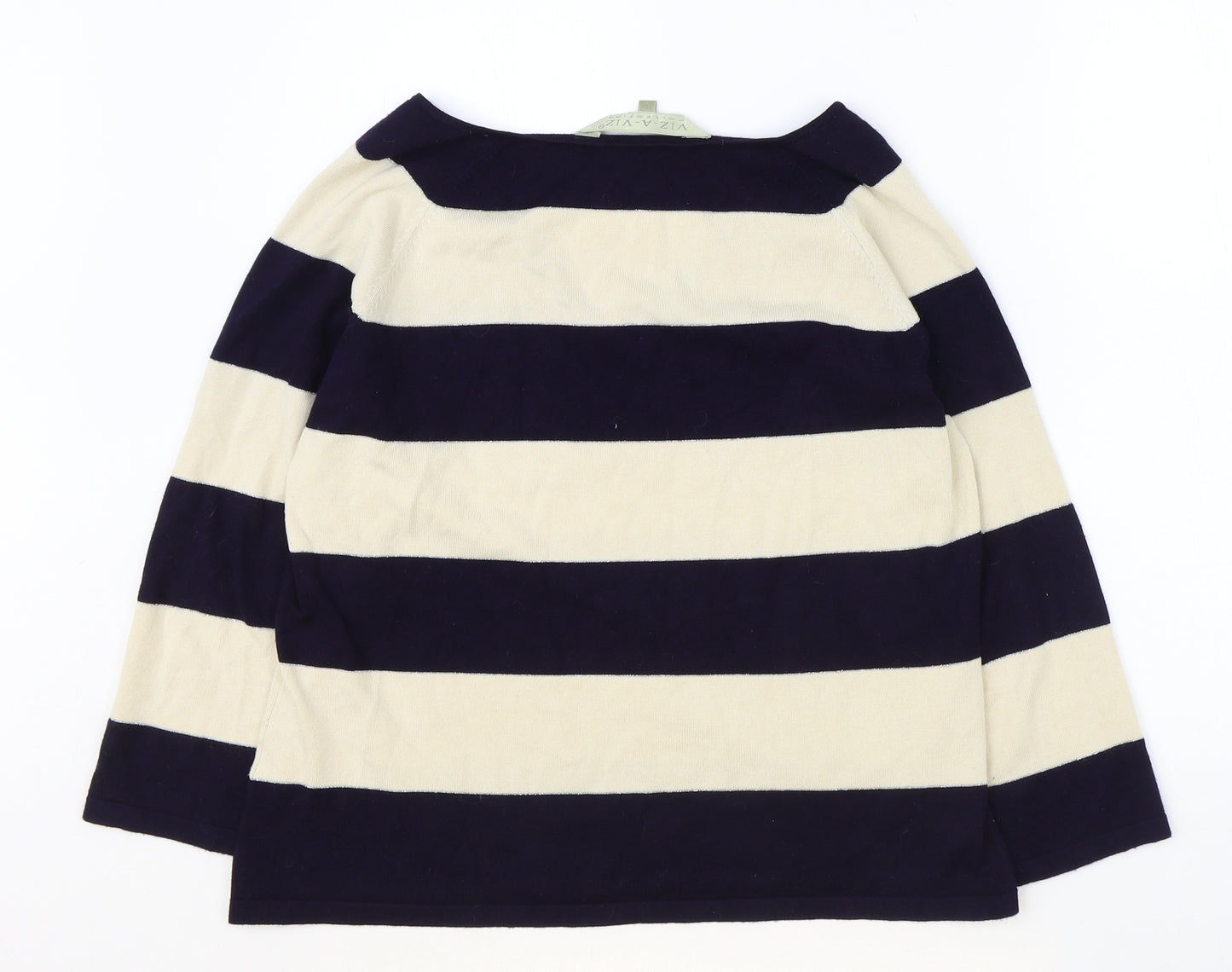 Viz-a-Viz Womens Black V-Neck Striped Viscose Pullover Jumper Size L