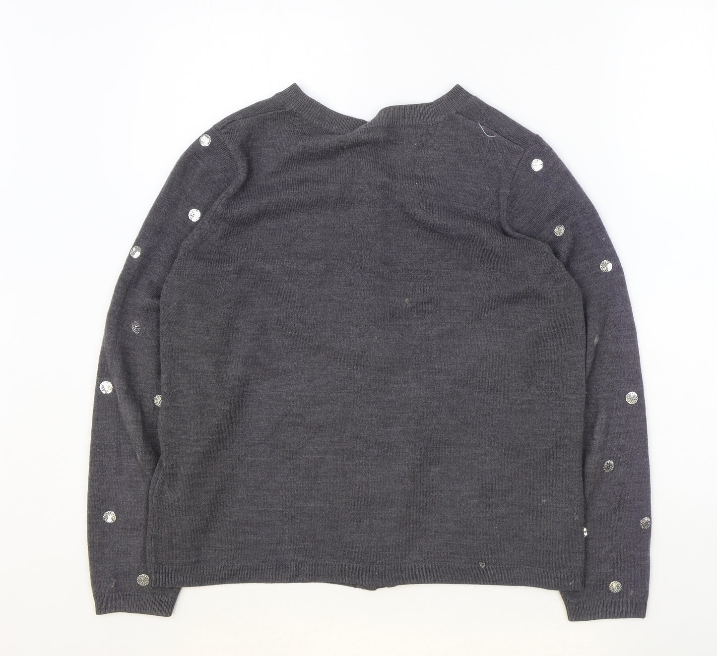 Marks and Spencer Womens Grey V-Neck Acrylic Cardigan Jumper Size 12