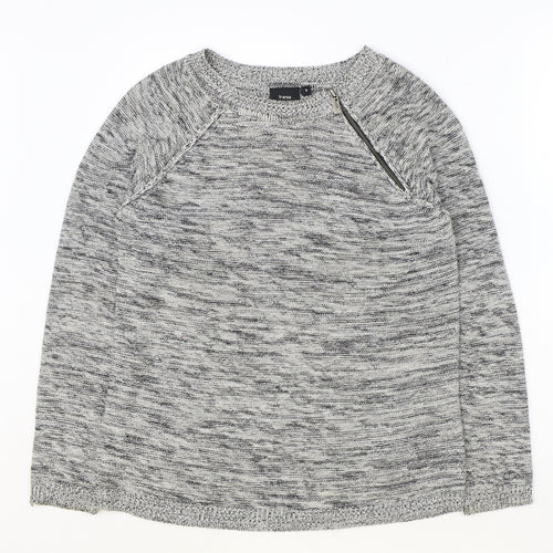 fransa Womens Grey Round Neck Geometric Acrylic Pullover Jumper Size S