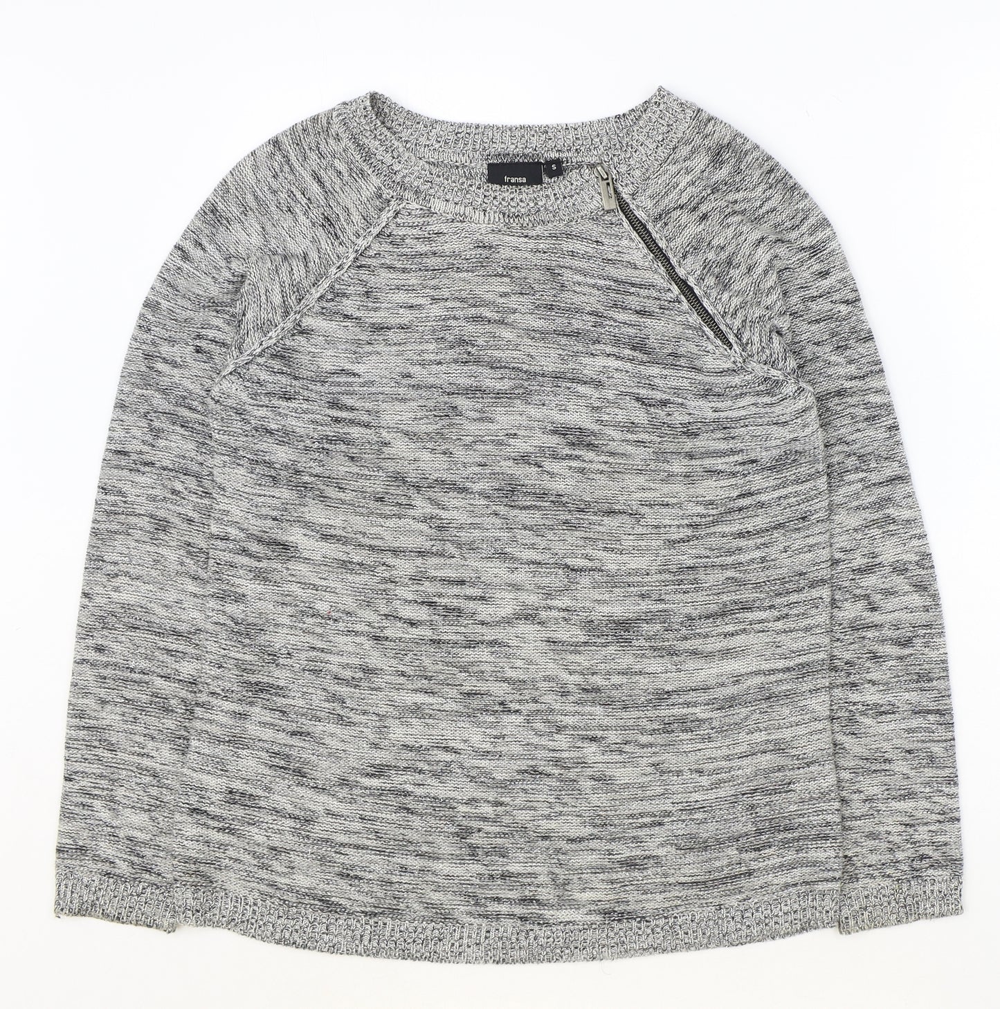 fransa Womens Grey Round Neck Geometric Acrylic Pullover Jumper Size S
