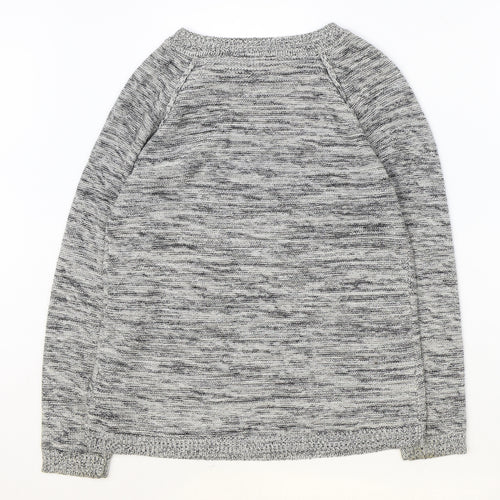 fransa Womens Grey Round Neck Geometric Acrylic Pullover Jumper Size S
