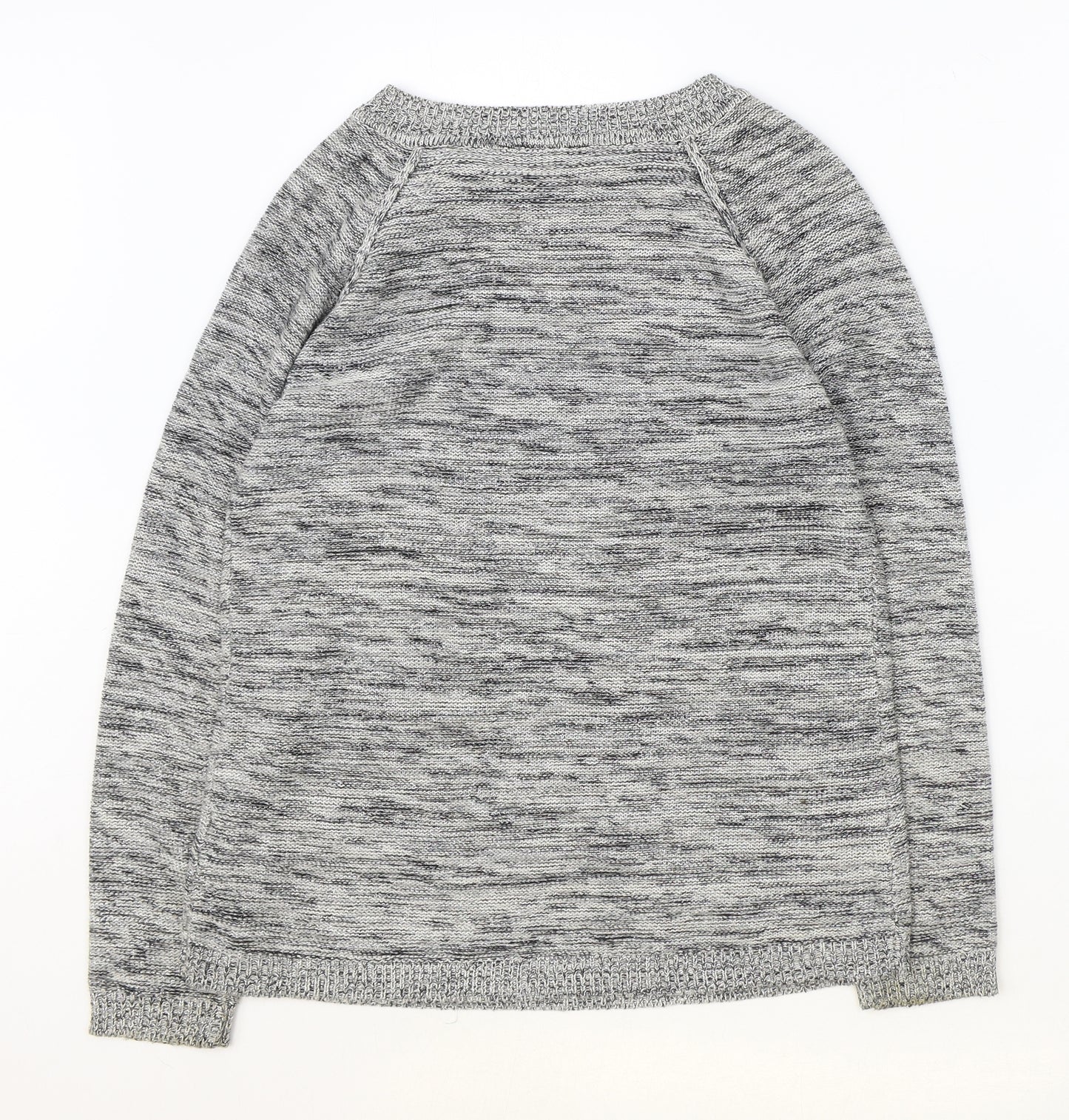 fransa Womens Grey Round Neck Geometric Acrylic Pullover Jumper Size S