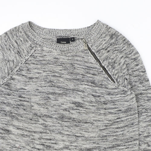 fransa Womens Grey Round Neck Geometric Acrylic Pullover Jumper Size S