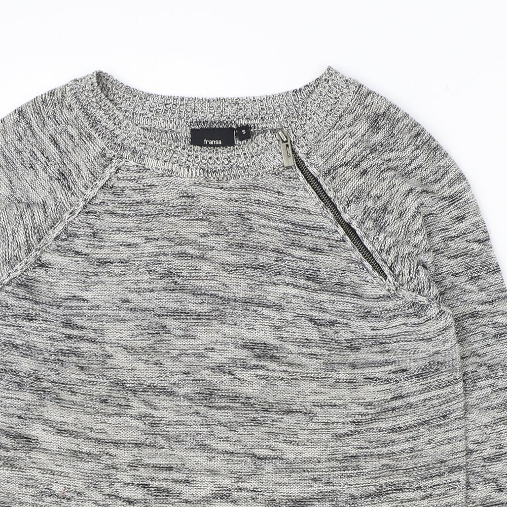 fransa Womens Grey Round Neck Geometric Acrylic Pullover Jumper Size S