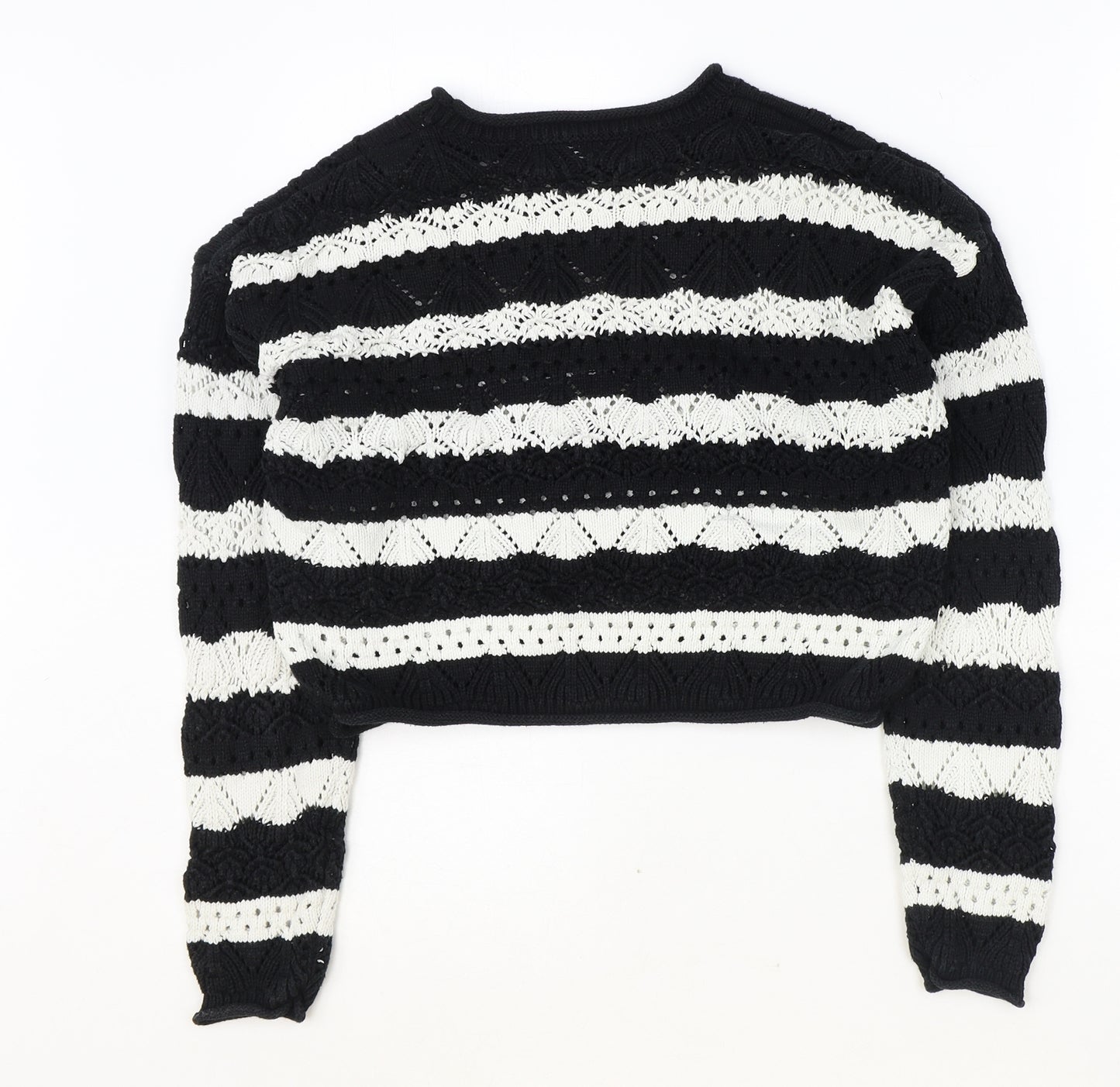 Primark Womens Black Round Neck Geometric Cotton Pullover Jumper Size XS