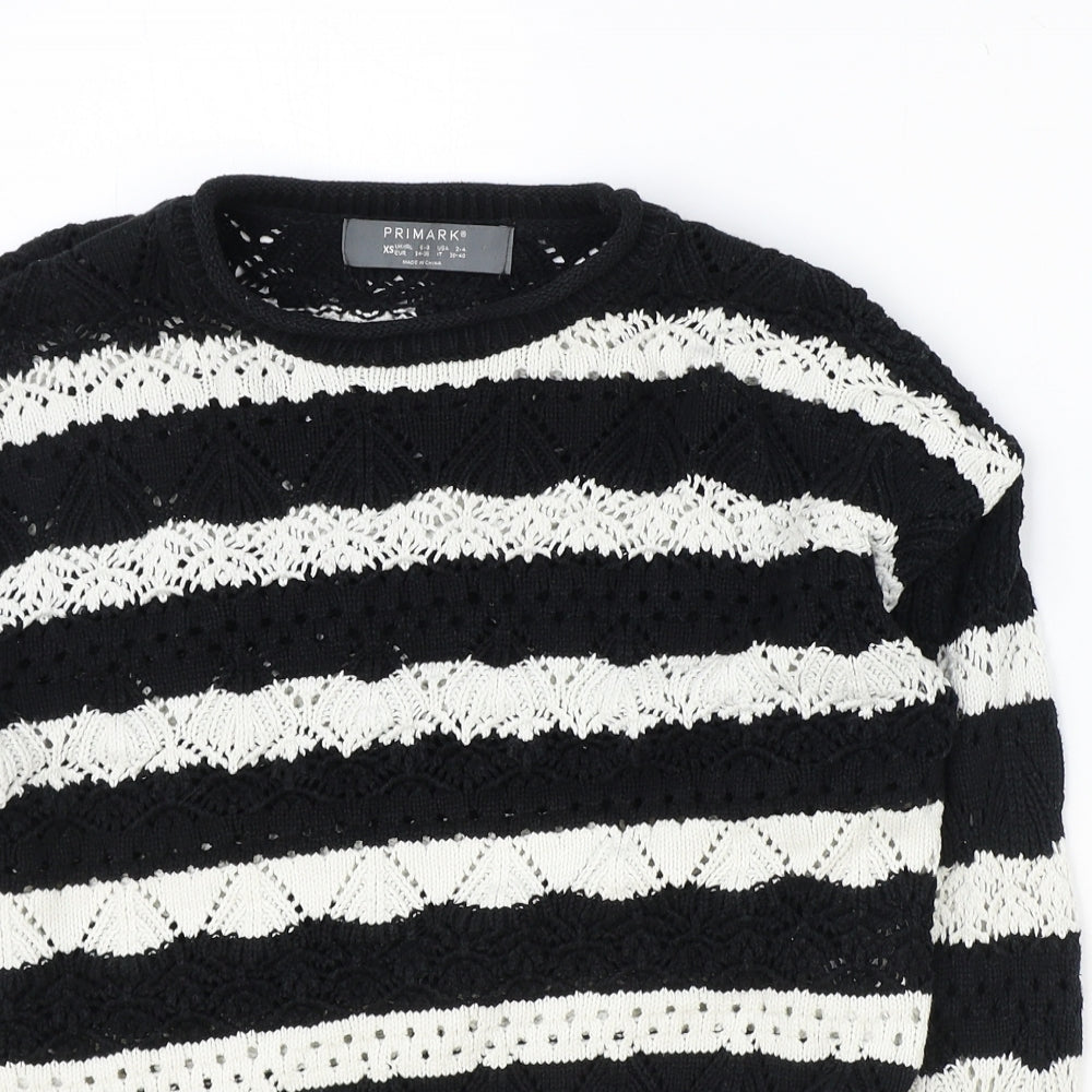 Primark Womens Black Round Neck Geometric Cotton Pullover Jumper Size XS