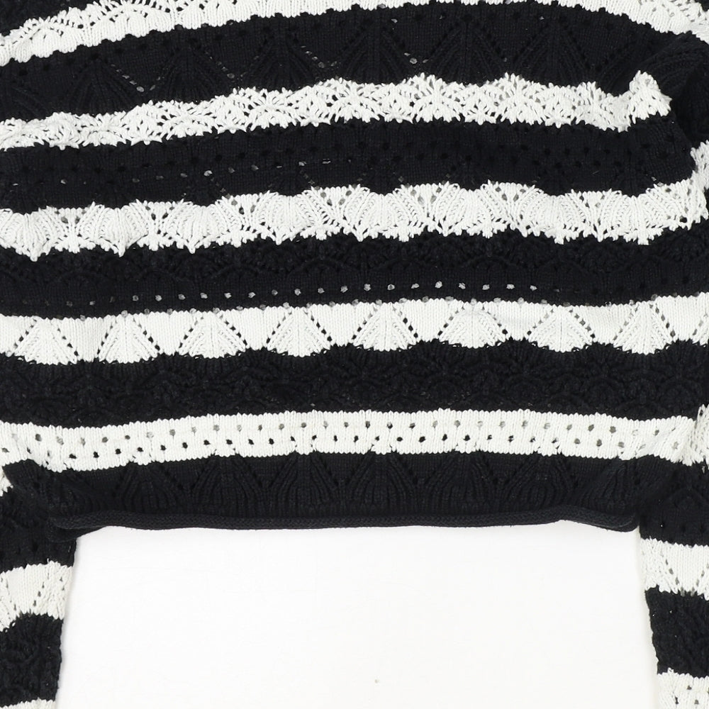 Primark Womens Black Round Neck Geometric Cotton Pullover Jumper Size XS