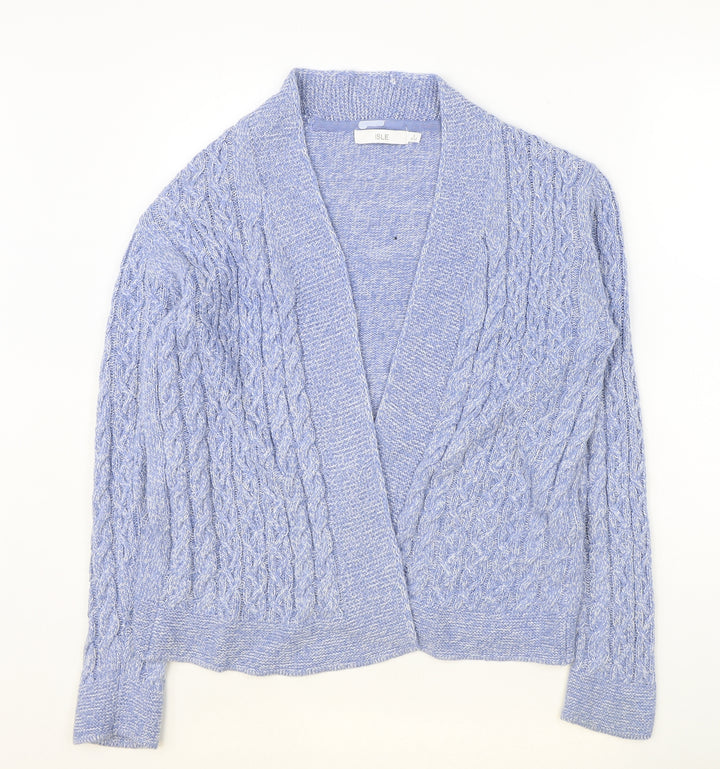 ISLE Womens Blue V-Neck Geometric Acrylic Cardigan Jumper Size S