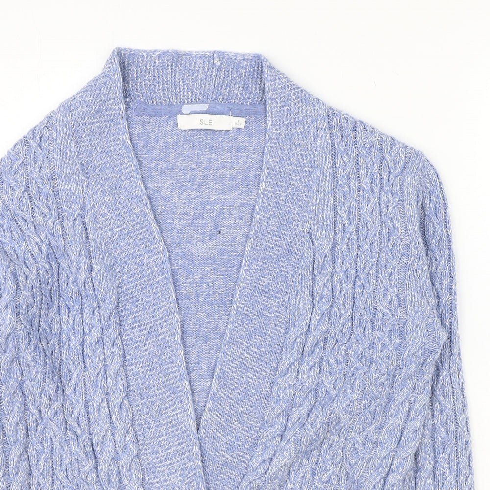 ISLE Womens Blue V-Neck Geometric Acrylic Cardigan Jumper Size S