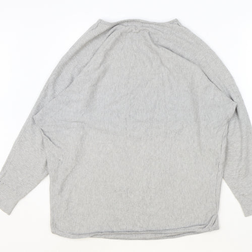 QED London Womens Grey Viscose Basic Blouse Size S Boat Neck - Lips Motif