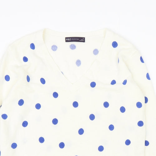 Marks and Spencer Womens Ivory V-Neck Polka Dot Acrylic Pullover Jumper Size 12