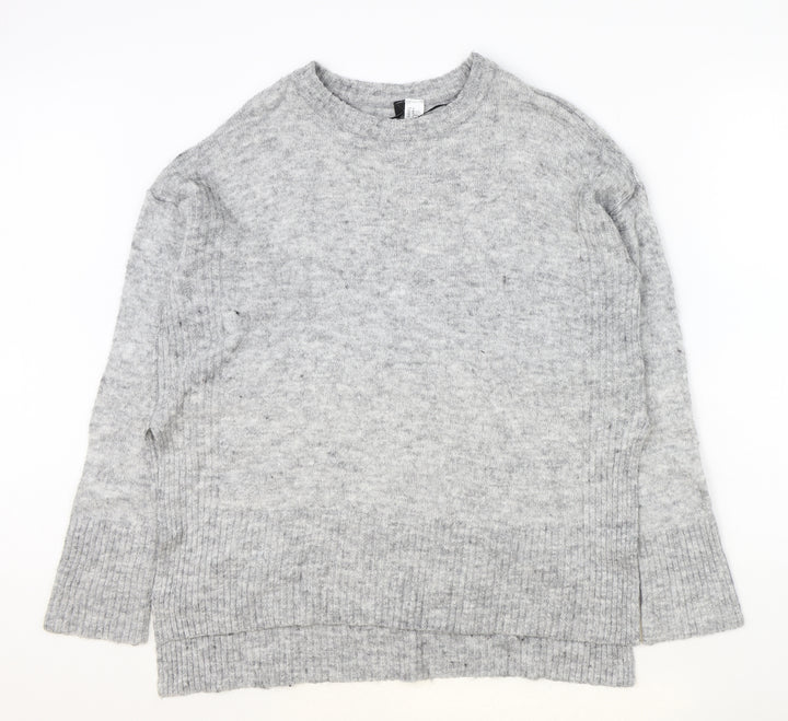 Divided Womens Grey Round Neck Acrylic Pullover Jumper Size M