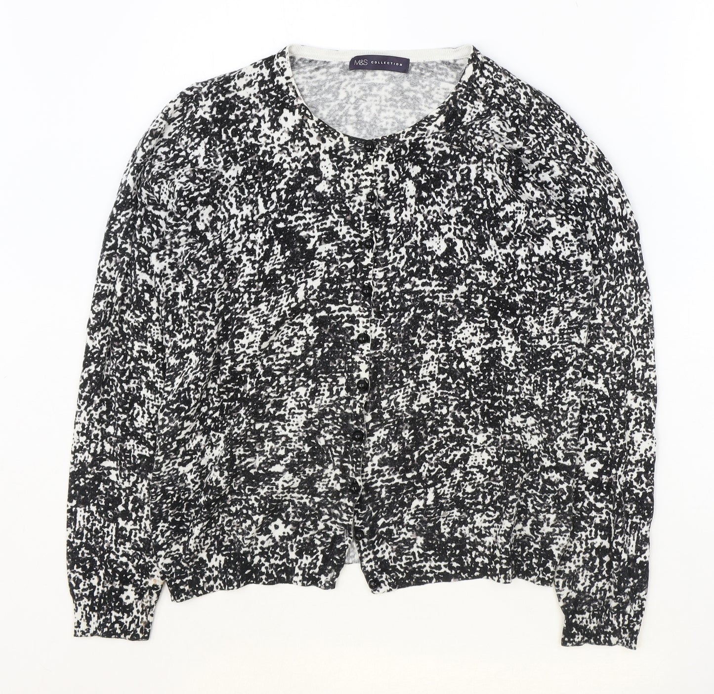 Marks and Spencer Womens Black V-Neck Geometric Viscose Cardigan Jumper Size 12