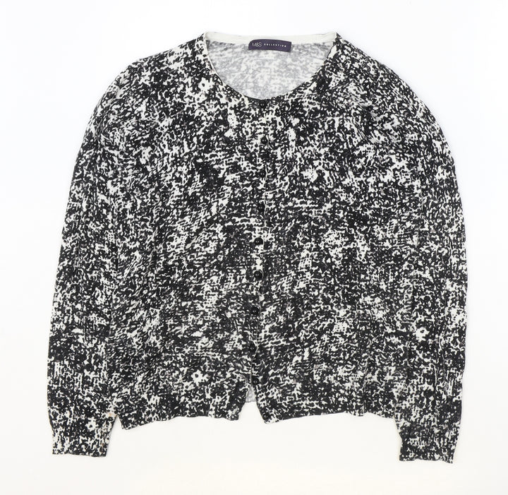 Marks and Spencer Womens Black V-Neck Geometric Viscose Cardigan Jumper Size 12
