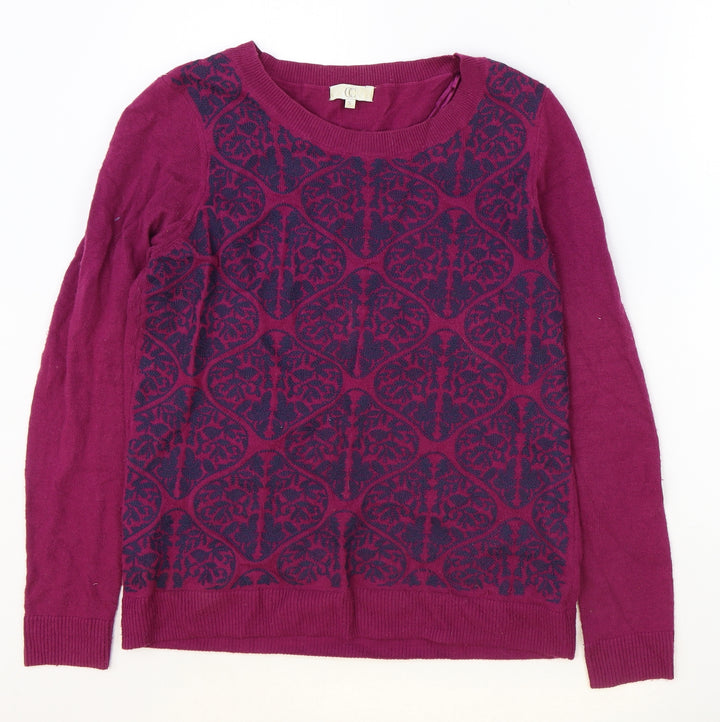 CC Womens Purple Round Neck Geometric Cotton Pullover Jumper Size S
