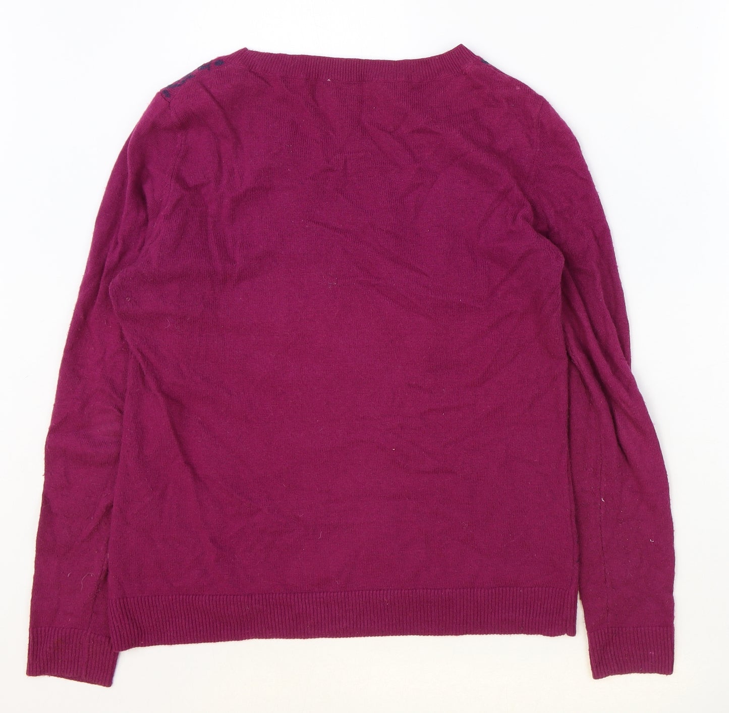 CC Womens Purple Round Neck Geometric Cotton Pullover Jumper Size S