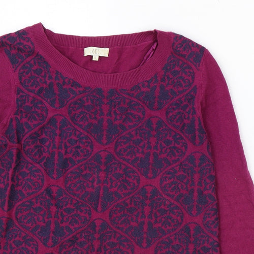 CC Womens Purple Round Neck Geometric Cotton Pullover Jumper Size S