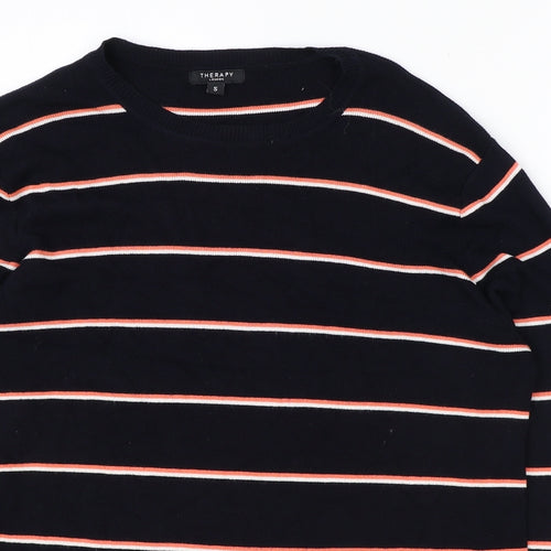 Therapy Womens Blue Striped Viscose Basic T-Shirt Size S Round Neck