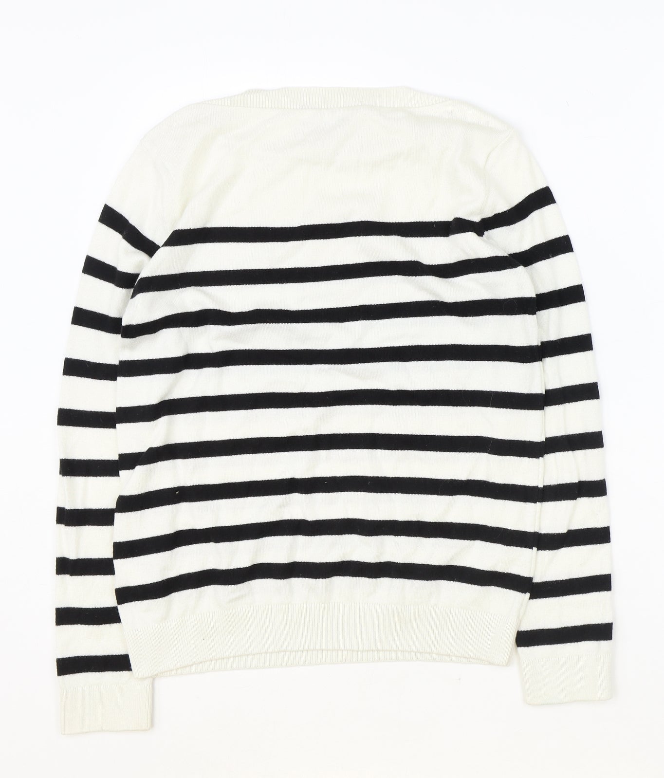 Dorothy Perkins Womens White Round Neck Striped Cotton Pullover Jumper Size 8