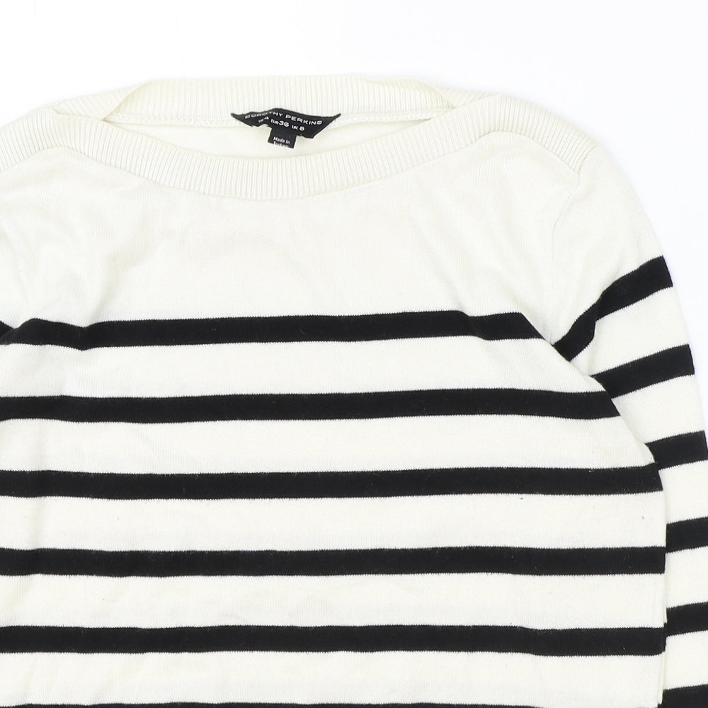 Dorothy Perkins Womens White Round Neck Striped Cotton Pullover Jumper Size 8