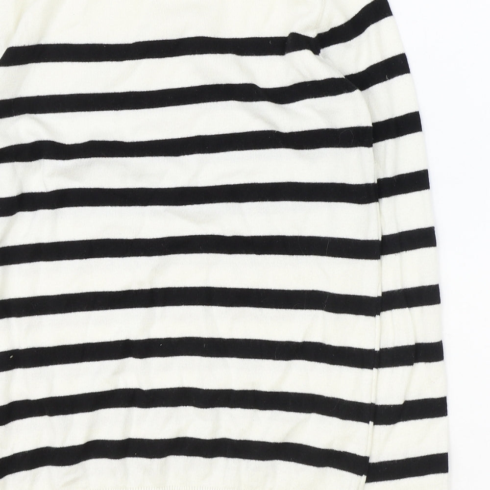 Dorothy Perkins Womens White Round Neck Striped Cotton Pullover Jumper Size 8