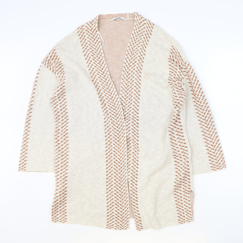 TU Womens Beige V-Neck Geometric Cotton Wrap Jumper Size 12