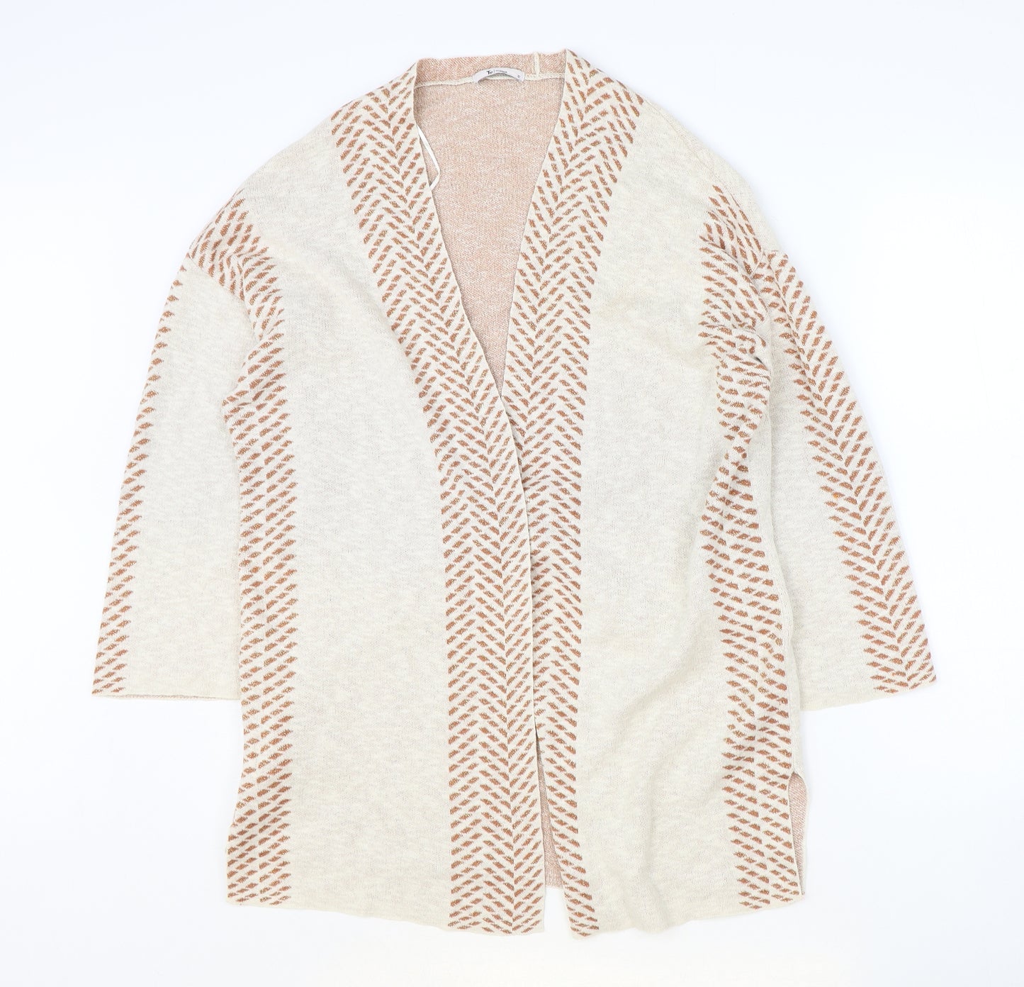 TU Womens Beige V-Neck Geometric Cotton Wrap Jumper Size 12