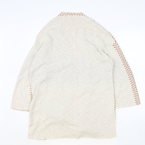 TU Womens Beige V-Neck Geometric Cotton Wrap Jumper Size 12