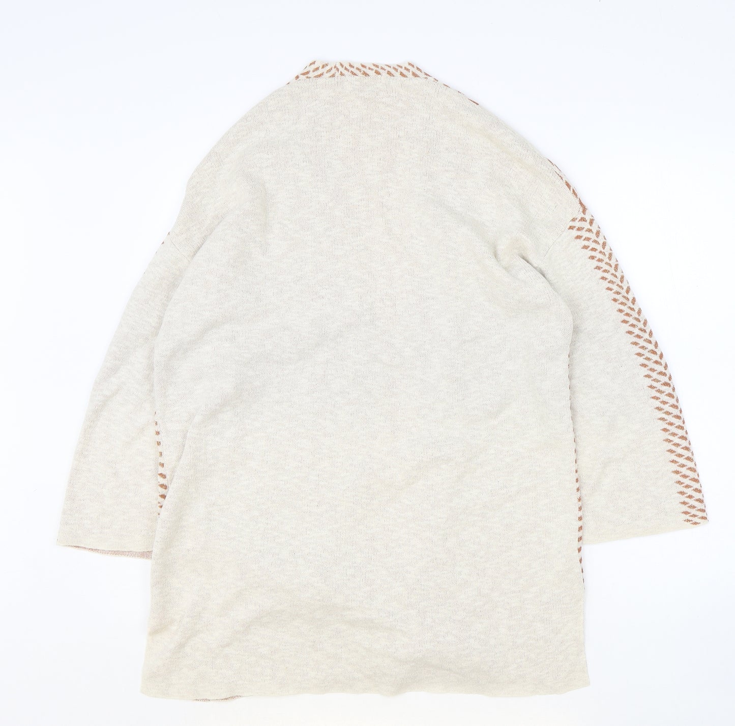 TU Womens Beige V-Neck Geometric Cotton Wrap Jumper Size 12