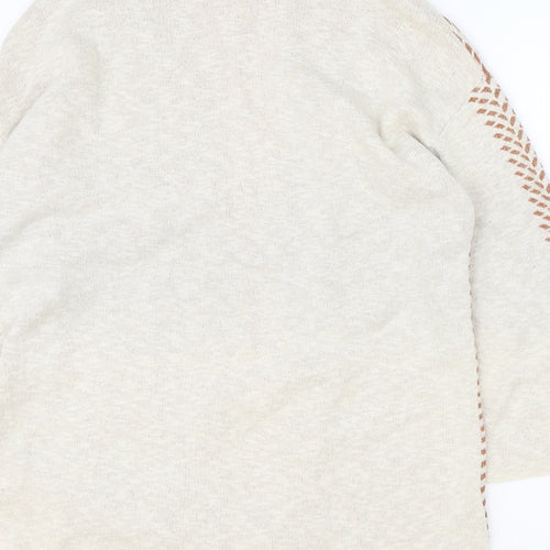 TU Womens Beige V-Neck Geometric Cotton Wrap Jumper Size 12