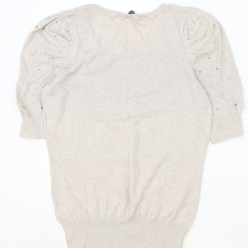 Dorothy Perkins Womens Beige Polka Dot Cotton Basic T-Shirt Size 12 Round Neck